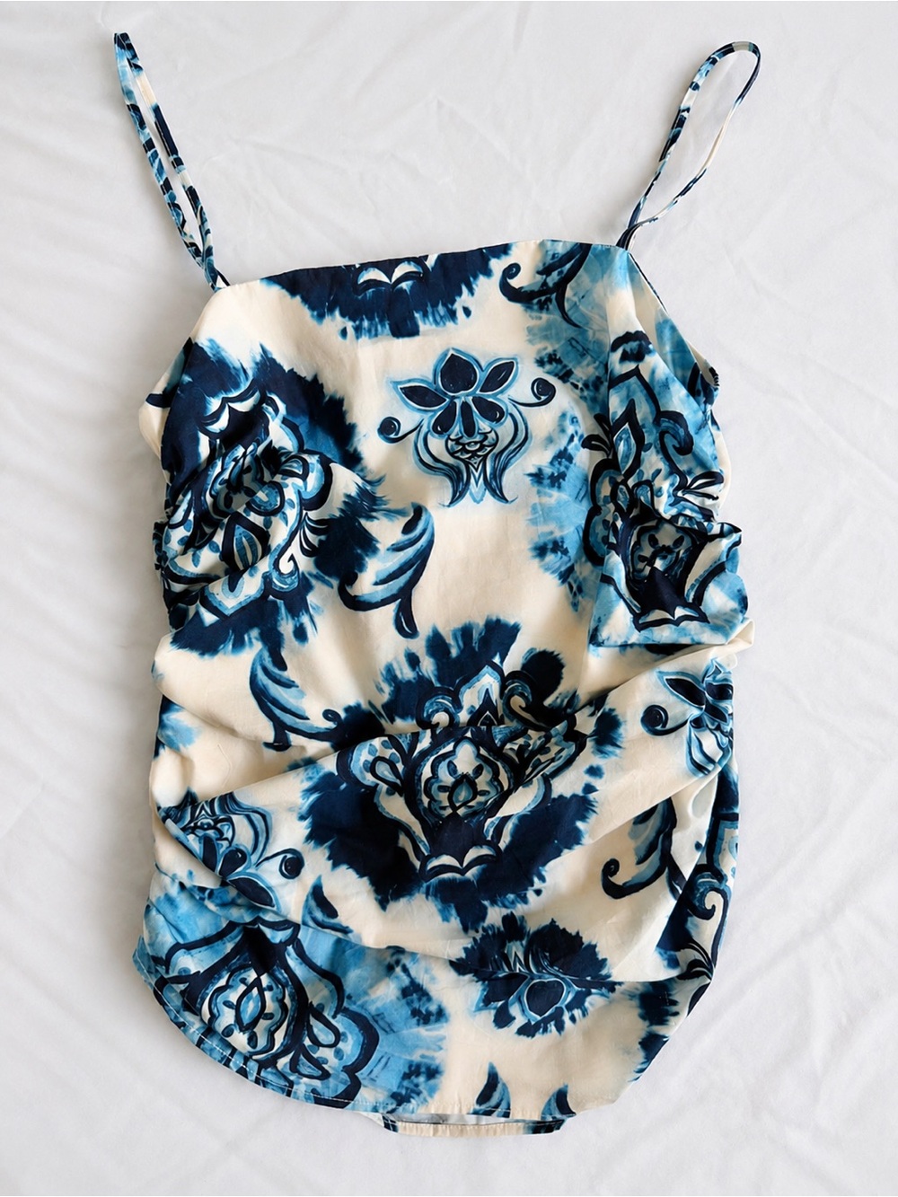 Zara NWT Blue White Printed Ruched Cami Top Size Medium - Picture 5 of 9